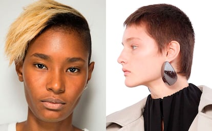 En Balenciaga también apuestan por el cabello ultracorto. La parte inferior del pelo tenía aire de los años 70 (derecha).