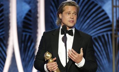 Brad Pitt, ganador del Globo de Oro a mejor actor de reparto, este domingo en Los Ángeles.
