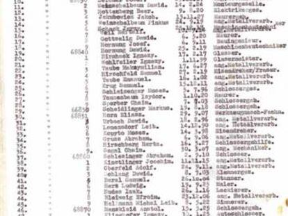 Lista de Oskar Schindler que sale a subasta.