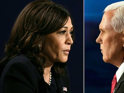 Un montaje con las fotografías de Kamala Harris, candidata demócrata a la vicepresidencia de EE UU, y de Mike Pence, su rival republicano.