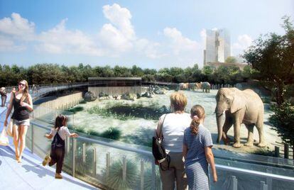 Recreación virtual de la instalación de los elefantes en el Zoo de Barcelona.
