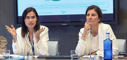 Laura Abasolo, directora general de Planificación, Contabilidad y Control de Telefónica, y Elena Valderrábano, directora de Ética Corporativa y Negocio Responsable de la teleco.