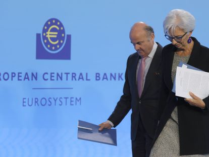 La presidenta del BCE Christine Lagarde y el vicepresidente, Luis de Guindos, en mayo de 2023