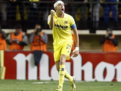 Bruno celebra el empate del Villarreal ante el Atlético. 
