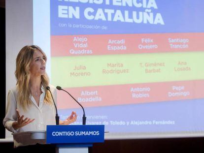 Cayetana Álvarez de Toledo, cabeza de lista por Barcelona, en el acto de la campaña de este sábado.