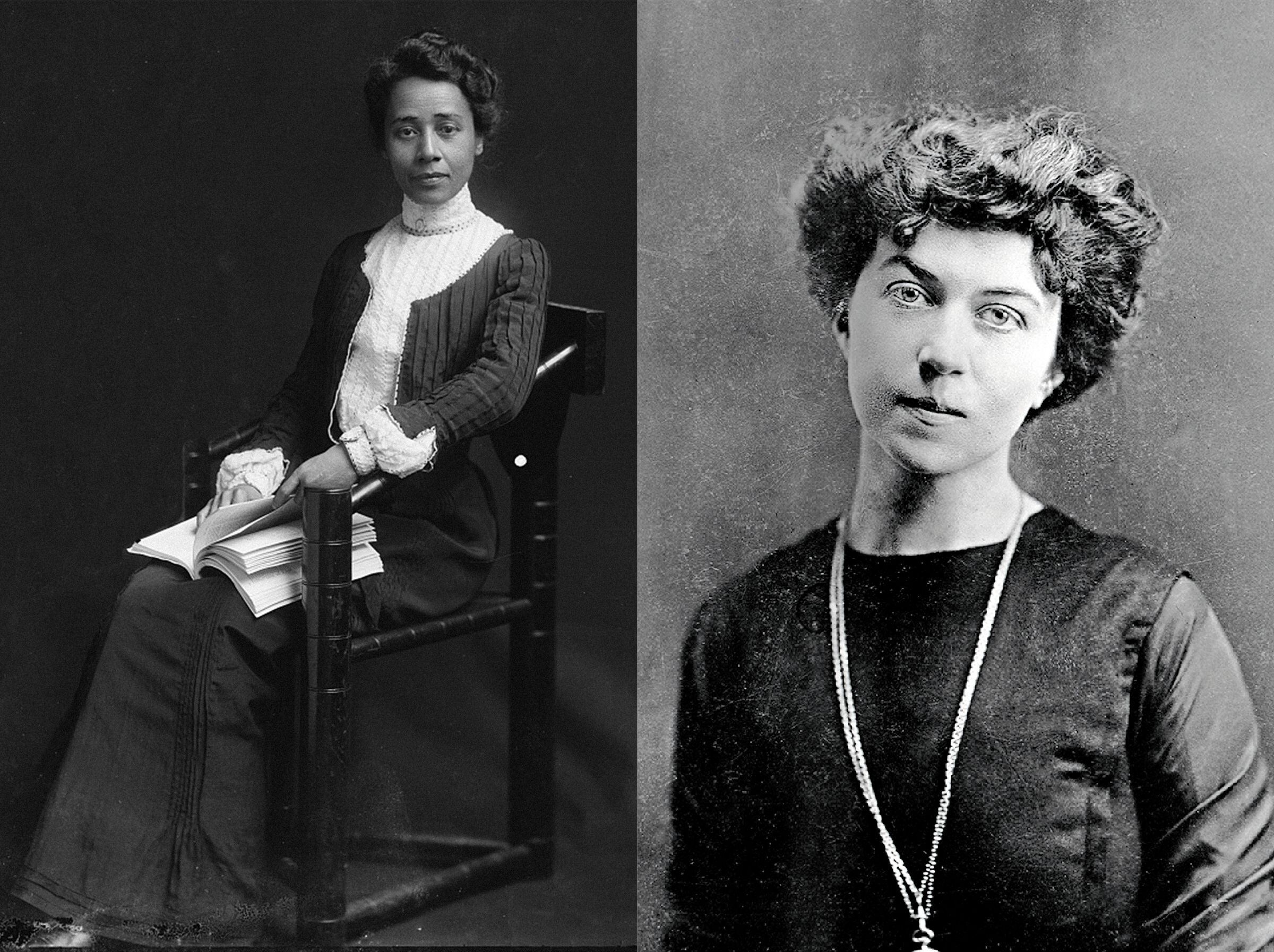 A la izquierda, Anna Julia Cooper (EE.UU, 1858-1964). Afroamericana, fue precursora en la defensa de los derechos civiles. A la derecha, Alexandra Kollontai (Rusia, 1872-1952). Escribió sobre la “renovación psicológica de la humanidad”.