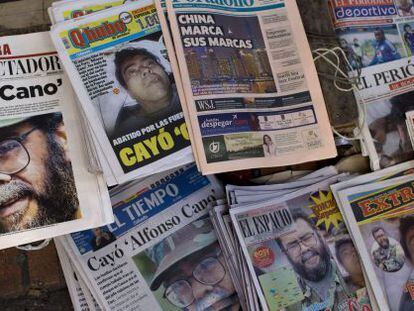 Portadas de la prensa colombiana informando de la muerte de Cano.