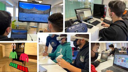 Estudiantes de segundo curso de Técnico Superior de Mantenimiento Electrónico trabajando en el diseño de escenarios virtuales del proyecto MNEMOS.