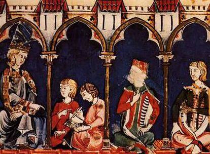 Grabado del siglo XII del <i>Libro de ajedrez, dados y tablas</i>, de Alfonso X el Sabio.