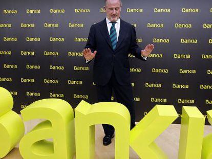 Rodrigo Rato, expresidente de Bankia, en el acto de presentaci&oacute;n de la marca, en 2011.