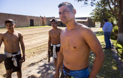 Martiniano Aguirre durante el torneo de juego de pelota mesoamericano.