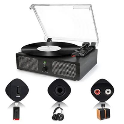  LP&No.1 Reproductor de discos de vinilo inalámbrico con  altavoces externos, tocadiscos de 3 velocidades por correa para álbumes de  vinilo con apagado automático y entrada inalámbrica, madera beige :  Electrónica