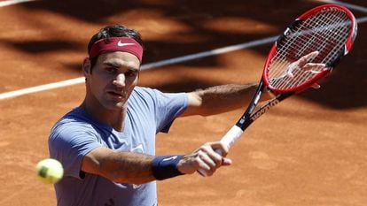 Federer, durante un entrenamiento en Madrid.