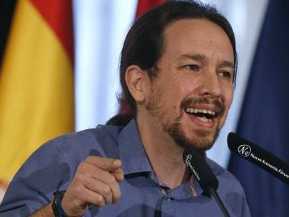 Pablo Iglesias, l&iacute;der de Podemos, durante una conferencia en Madrid. 