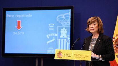 La secretaria de Estado de Empleo, Yolanda Valdeolivas, presenta los datos del paro y la afiliación a la Seguridad Social de diciembre, en Madrid, este viernes.