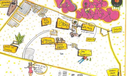 Plano de los recorridos por el centro de Bogotá con la asociación Arcupa.