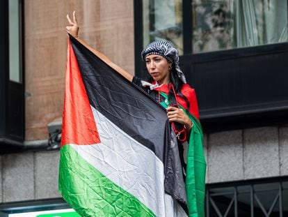 Manifestación en apoyo al pueblo palestino en Madrid, este sábado.