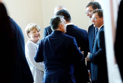 La canciller Angela Merkel, el s&aacute;bado durante una cumbre sobre los refugiados celebrada en Viena.