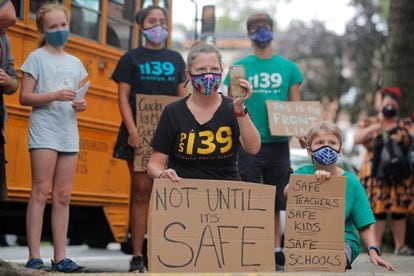 Protesta contra la apertura de escuelas en Nueva York el 14 de septiembre de 2020. 