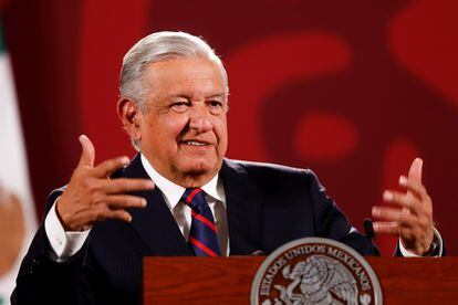 The Mexican president, Andrés Manuel López Obrador, at his press conference this Monday.