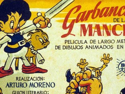 El cartel de cine de la película animada Garbancito de la Mancha (1945).