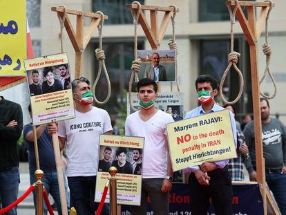 Protesa contra la pena de muerte en Irán, celebrada en Berlín en julio de 2020.