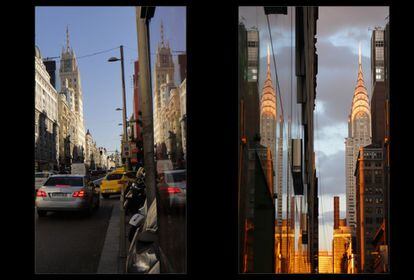 La Gran Vía con su edificio Telefónica y la avenida Lexington con su Chrysler Building.