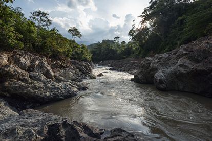 El río Gualcarque, aguas abajo de donde se construía el proyecto hidroeléctrico Agua Zarca. Durante casi una década, Berta Cáceres encabezó las protestas en contra de la construcción de esta represa. Después de su asesinato, el proyecto fue cancelado. 