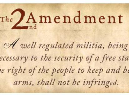 Texto de la Segunda Enmienda: &quot;Siendo necesaria una milicia bien ordenada para la seguridad de un Estado libre, el derecho del pueblo a poseer y portar armas, no ser&aacute; infringido&quot;