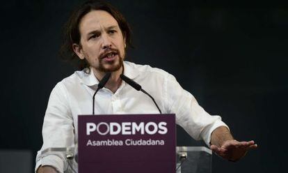 Pablo Iglesias, durant el seu primer discurs com a secretari general de Podem.