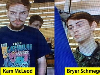 Imagen presentada por la Policía Montada de Canadá con las fotografías de Kam McLeod y Bryer Schmegelsky, los dos sospechosos de tres asesinatos y cuyos cadáveres se han encontrado este miércoles.