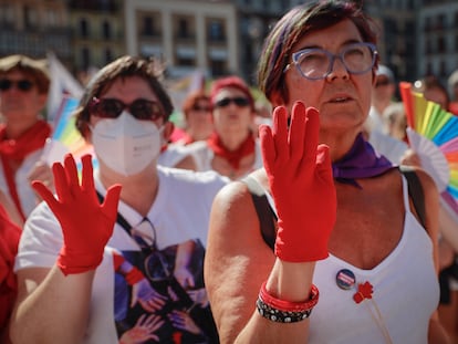 Concentración el 12 de julio de 2022 en la Plaza del Castillo, en Pamplona, contra las agresiones sexistas ocurridas durante los Sanfermines. López