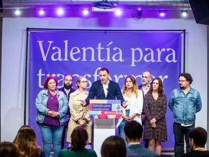 Los candidatos a la Comunidad de Madrid y el Ayuntamiento de la capital, Alejandra Jacinto y Roberto Sotomayor, comparecían el domingo en la sede del partido.