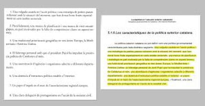 Reproducció d'un dels paràgrafs del llibre de Jaume Urgell (esquerra) copiats a la tesi de Marc Guerrero (dreta).