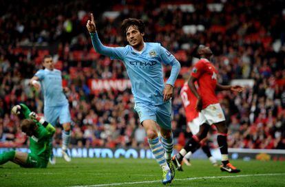 David Silva celebra su gol ante el Manchester United en Old Trafford el 23 de octubre de 2011.