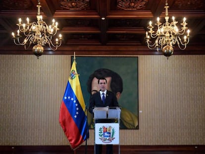 El ministro de Exteriores venezolano, Jorge Arreaza, este martes en Caracas. En vídeo, rueda de prensa del canciller venezolano.