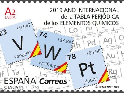 Sello conmemorativo del Año Internacional de la Tabla Periódica.