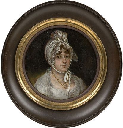 Por primera vez el Museo del Prado expone una colección de 36 miniaturas y tres pequeños retratos, como este óleo sobre cobre de Francisco de Goya. No siempre la miniatura hace referencia al tamaño de la obra sino a una específica "técnica pictórica" basada en la aplicación de los pigmentos mediante la superposición de puntos de color con el pincel.