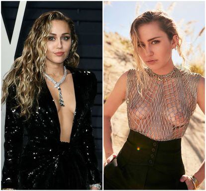 La actriz y cantante Miley Cyrus desafió la censura de Instagram con una fotografía en la que aparece con una camiseta de rejilla con sus pechos al descubierto.
