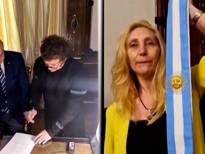 Momentos de la transmisión del sorteo del último sueldo de Milei como diputado.