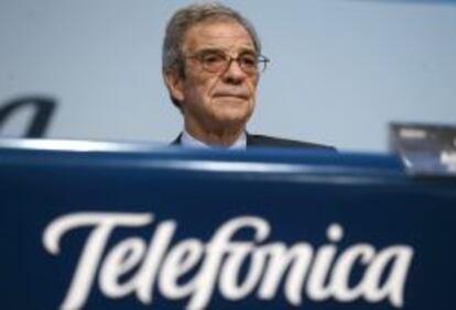 El presidente de Telefónica, César Alierta, durante la Junta de Accionistas.