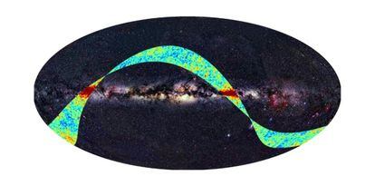 El satéltie 'Planck' ha completado una franja del cielo observando la radiación de fondo de microondas