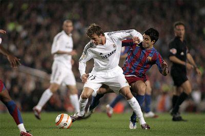 Beckham, en el último partido contra el Barça.