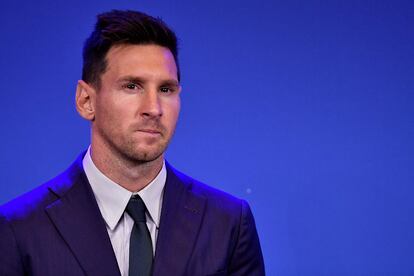 Lionel Messi durante la rueda de prensa del pasado lunes 8 de agosto en la que explicó los motivo de su adiós del Barcelona, su club desde hace 16 años.