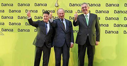 José Luis Oliva, vicepresidente de Bankia, Rodrigo Rato, presidente de Bankia y Francisco Verdú, consejero de Bankia