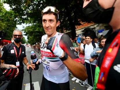 BILBAO, SPAIN - AUGUST 24: Marc Soler Gimenez of Spain and UAE Team Emirates celebrates winning during the 77th Tour of Spain 2022, Stage 5 a 187,2km stage from Irún to Bilbao / #LaVuelta22 / #WorldTour / on August 24, 2022 in Bilbao, Spain. (Photo by Tim de Waele/Getty Images)