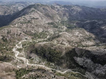 El color de la tierra desnuda ya domina las colinas del Macizo de la Hotte, al suroeste de Haití