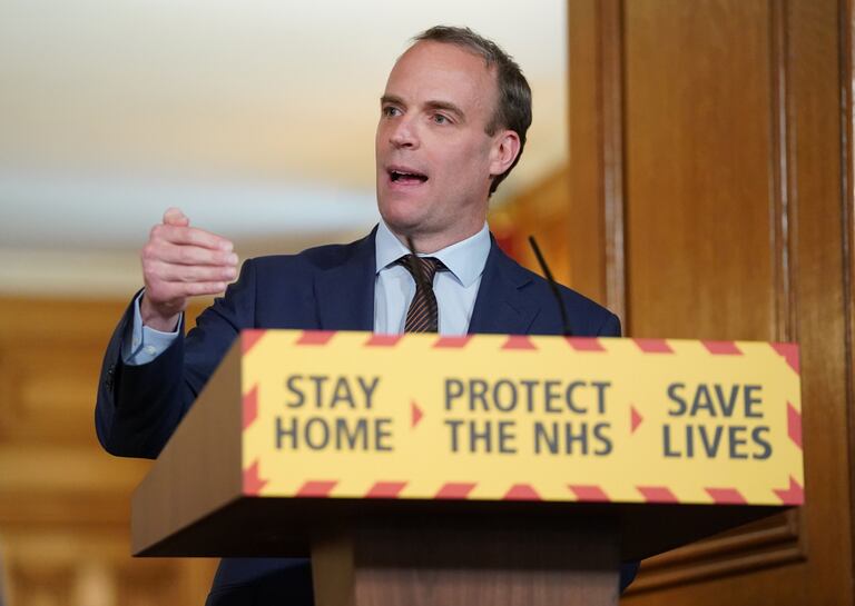 El ministro de Exteriores del Reino Unido, Dominic Raab, en la rueda de prensa de este jueves.