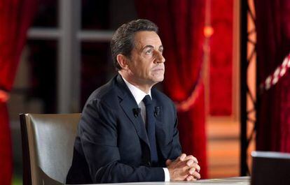 El presidente Nicolas Sarkozy, en su intervenci&oacute;n televisada.