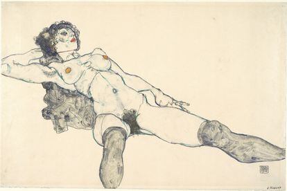 &#039;Desnudo femenino yacente con las piernas abiertas&#039;, 1914